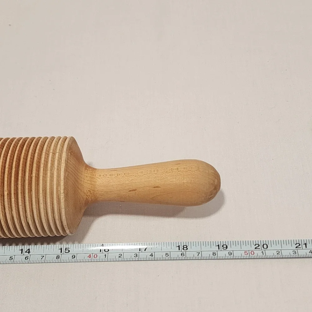 Vintage Wooden Ribbed Rolling Pin Textured Grooved Dough Pasta Roller 17 inch